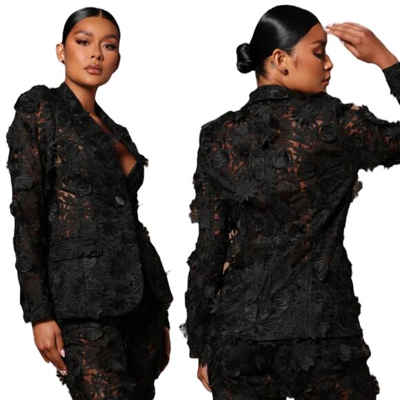 Fashion Nova Luxe Denise Embroider Blazer Pants 2 Pieces Suit Set Size S/M - Picture 3 of 12